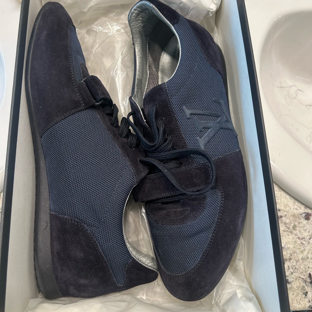 Louis Vuitton Navy Suede & Mesh Lace-Up Loafers